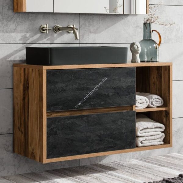 HAMPTON CONCRETE 824-100 Mosdós szekrény+SLIM 2BLACK UM-6275 60cm Kerámia mosdó Fürdőszoba  -Bútor