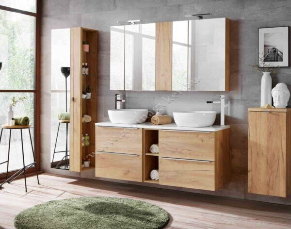 .CAPRI OAK 140-es Fürdőszoba bútor kpl. mosdóval-Bútor
