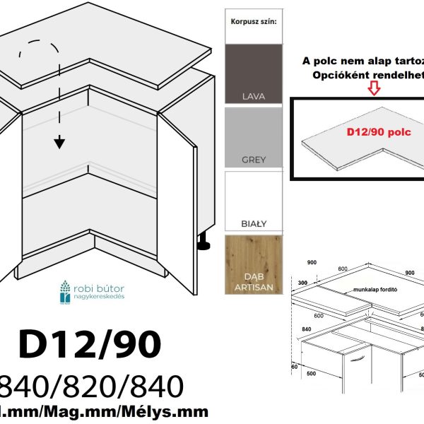 TIVOLI MATT 2 AJTÓS SAROK szekrény 90 cm (D12 90)-konyhabútor