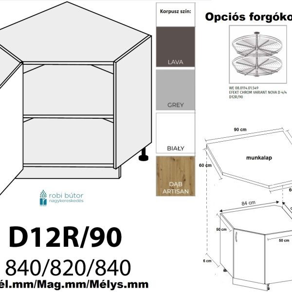 "NAPOLI MAGASFÉNYŰ (D12R 90_L)Balos 1 AJTÓS SAROK szekr. 90 cm_konyhabútor