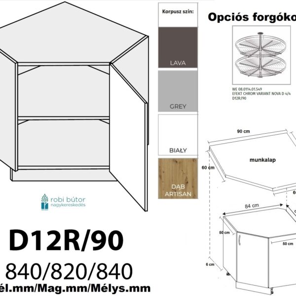 TREVISO MATT (D12R 90P+polka) 1 AJTÓS SAROK szekr. 90 cm_JOBBOS_konyhabútor