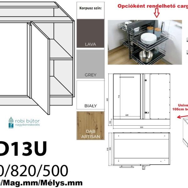 TREVISO MATT (D13U_L) VAK SAROK 1 AJTÓS SAROK szekrény_BALRA NYÍLÓ AJTÓVAL_Konyhabútor