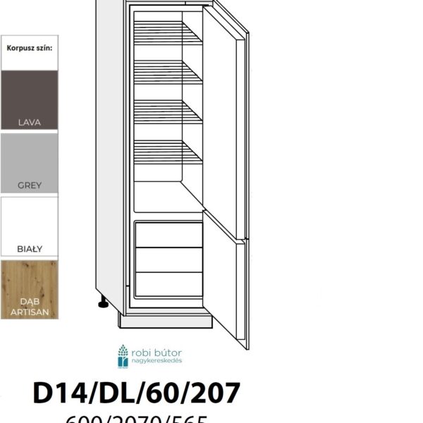 TREVISO MATT 2-ajtós hűtőbeépítő szekrény 60 cm JOBBOS (D14DL 60_P)_konyhabútor