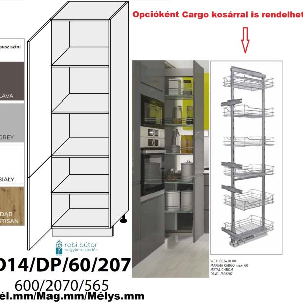 "NAPOLI MAGASFÉNYŰ (D14DP 60 207_L)Balos 2-ajtós kamra szekr. 60 cm_konyhabútor