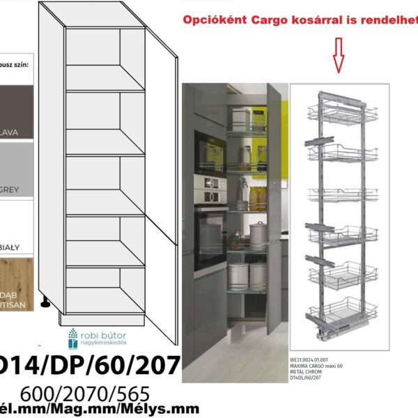AVELLINO MATT (D14DP 60 207_P) 2-ajtós kamra szekr. 60 cm_JOBBOS_konyhabútor
