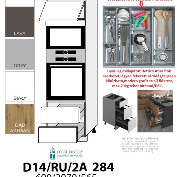 TREVISO MATT 1-AJTÓS 2 FIÓKOS MIKRÓ-SÜTŐ BEÉP. SZEKR.60CM (D14RU2A284)_KONYHABÚTOR