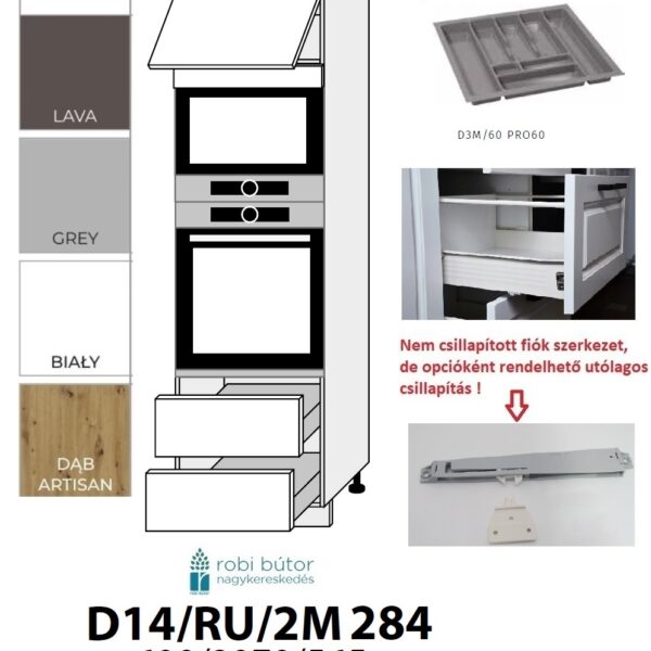 TREVISO MATT 1-AJTÓS 2 FIÓKOS MIKRÓ-SÜTŐ BEÉP. SZEKR.60CM (D14RU2M284)_konyhabútor