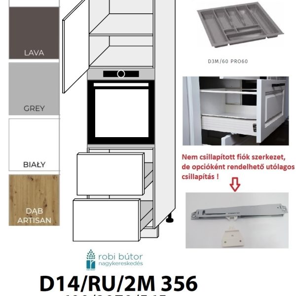 "NAPOLI MATT 1-AJTÓS 2 FIÓKOS SÜTŐ BEÉP. SZEKR.60CM (D14RU2M356)_KONYHABÚTOR