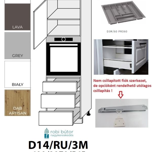 RIMINI MATT 1-AJTÓS 3 FIÓKOS SÜTŐ BEÉP. SZEKR.60CM (D14RU3M)_KONYHABÚTOR