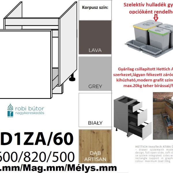 AMARO MATT (D1ZA60) 1 FIÓKOS mosogatós szekrény 60 cm _konyhabútor