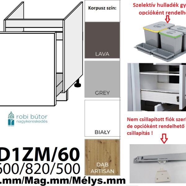 AMARO MATT (D1ZM60) 1 FIÓKOS mosogatós szekrény 60 cm _konyhabútor