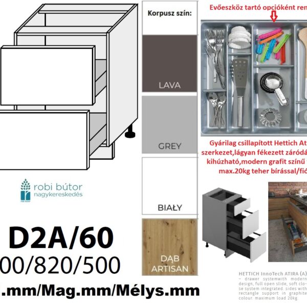 AVELLINO MATT 2 FIÓKOS szekrény 60 cm  (D2A 60)_konyhabútor