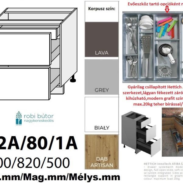 TREVISO MATT 2 FIÓKOS szekrény 80 cm  (D2A 80/1A)_konyhabútor