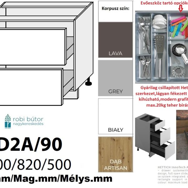 RIMINI MATT 2 FIÓKOS szekrény 90 cm  (D2A 90)_konyhabútor