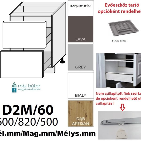 AMARO MATT (D2M 60) 2 FIÓKOS szekrény 60 cm_konyhabútor