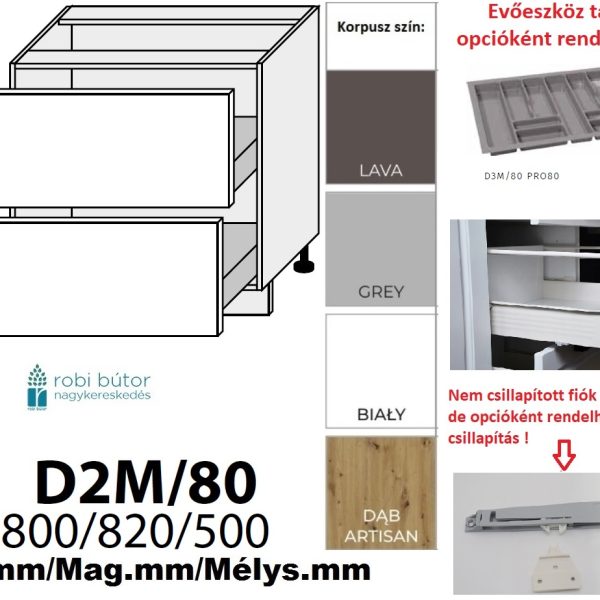 "NAPOLI MAGASFÉNYŰ (D2M 80) 2 FIÓKOS szekrény 80 cm_konyhabútor