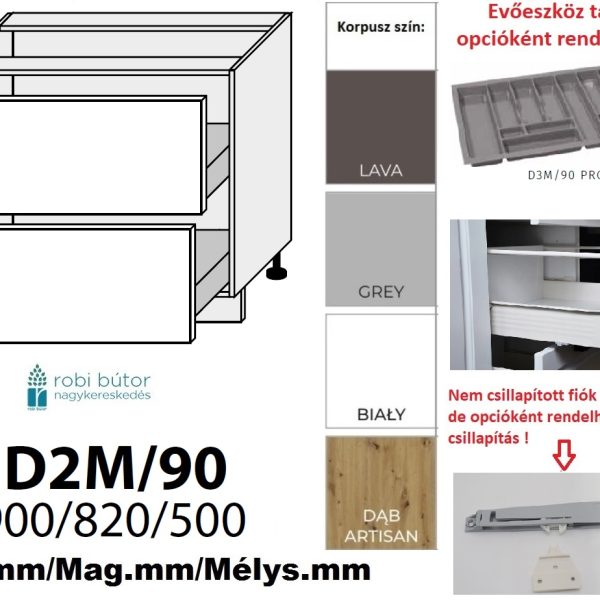 "NAPOLI MAGASFÉNYŰ (D2M 90) 2 FIÓKOS szekrény 90 cm_konyhabútor