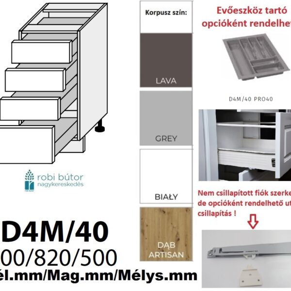 TREVISO MATT 4 FIÓKOS szekrény 40 cm (D4M 40)_konyhabútor