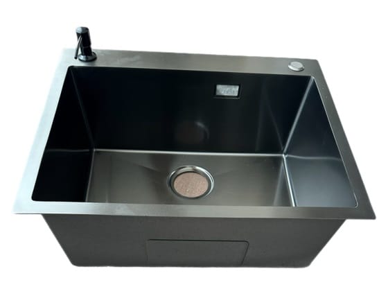 .Kevmil Premium MEX Antracit 600x500 Exkluzív design extra mély egymedencés rozsdamentes mosogató 60 x 50 x 23 cm Munkalapba vág