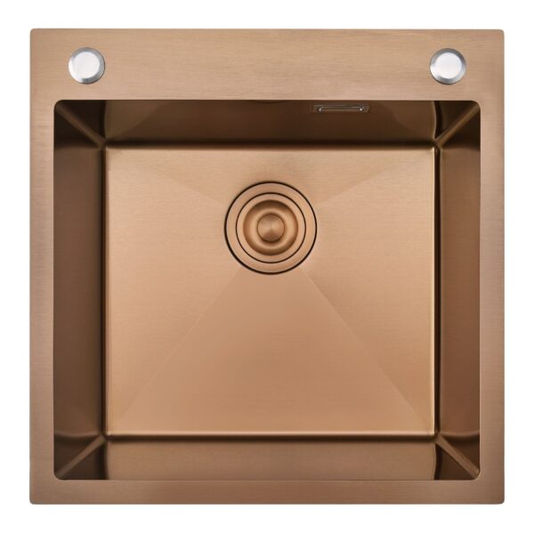 .Kevmil Premium MEX Copper(RÉZ) 500x500 Exkluzív design extra mély egymedencés rozsdamentes mosogató 50 x 50 x 23 cm Munkalapba