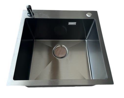 .Kevmil Premium MEX Antracit 500x500 Exkluzív design extra mély egymedencés rozsdamentes mosogató 50 x 50 x 23 cm Munkalapba vág