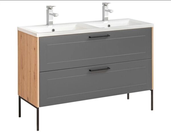 MADERA GREY 120-as Mosdós szekrény(854) + UM-GO120D / DP-8095 duplatálas mosdó Lábakkal-Bútor