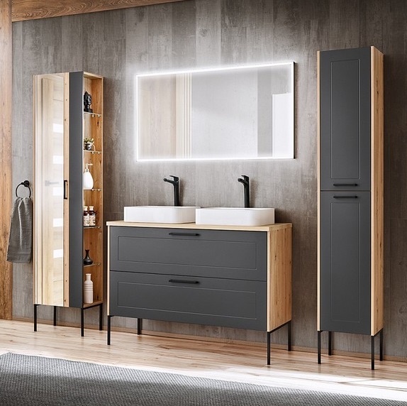 .MADERA GREY 120-as Fürdőszoba bútor Komplett szett mosdóval Lábakkal-Bútor