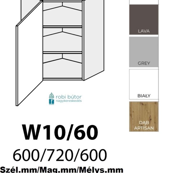 TREVISO MATT 1-ajtós FELSŐ SAROK szekr. 60 cm BALOS (W10 60 L)_konyhabútor