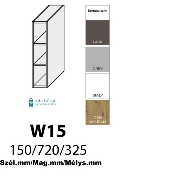 TIVOLI MATT POLCOS NYITOTT FELSŐ szekrény 15cm(W/15)-konyhabútor