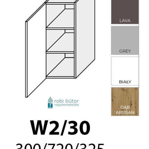 TREVISO MATT 1-ajtós FELSŐ szekrény 30 cm BALOS (W2 30 L)_konyhabútor