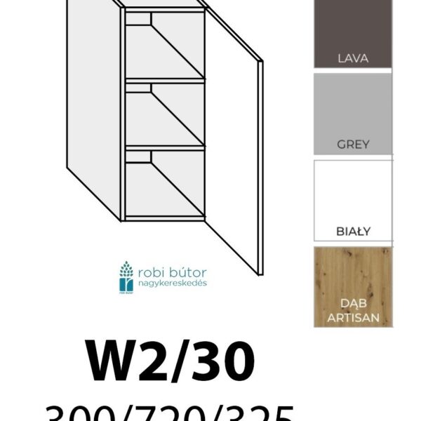 TREVISO MATT 1-ajtós FELSŐ szekrény 30 cm JOBBOS (W2 30 P)_konyhabútor