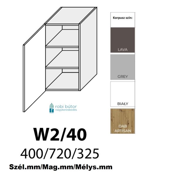 AVELLINO MATT 1-ajtós FELSŐ szekrény 40 cm BALOS (W2 40 L)_konyhabútor