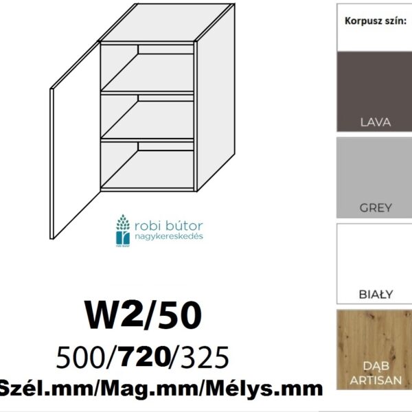 TREVISO MATT 1-ajtós FELSŐ szekrény 50 cm BALOS (W2 50 L)_konyhabútor