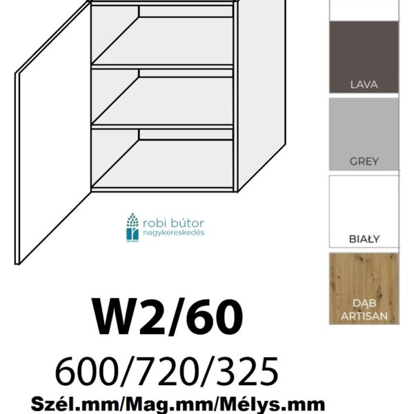 AVELLINO MATT 1-ajtós FELSŐ szekrény 60 cm BALOS (W2 60 L)_konyhabútor