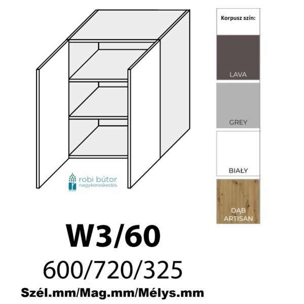 TREVISO MATT 2-ajtós FELSŐ szekrény 60 cm  (W3 60)_konyhabútor