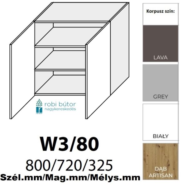 AVELLINO MATT 2-ajtós FELSŐ szekrény 80 cm  (W3 80)_konyhabútor