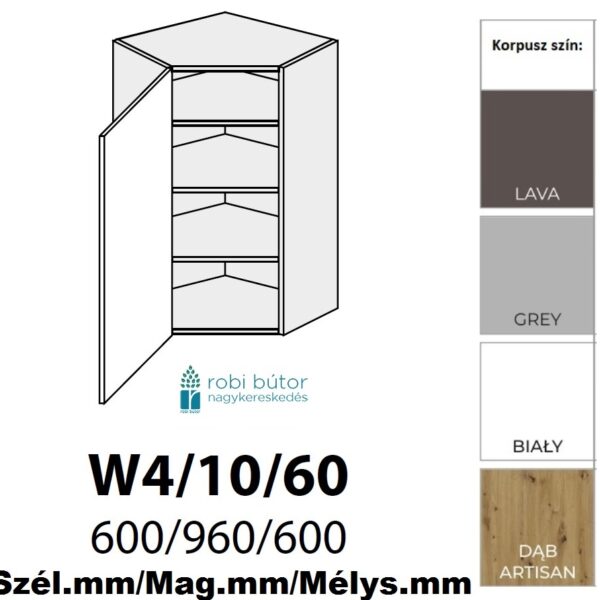 TREVISO MATT 1-ajtós FELSŐ SAROK szekrény 60 cm BALOS (W4 10 60 L)_konyhabútor