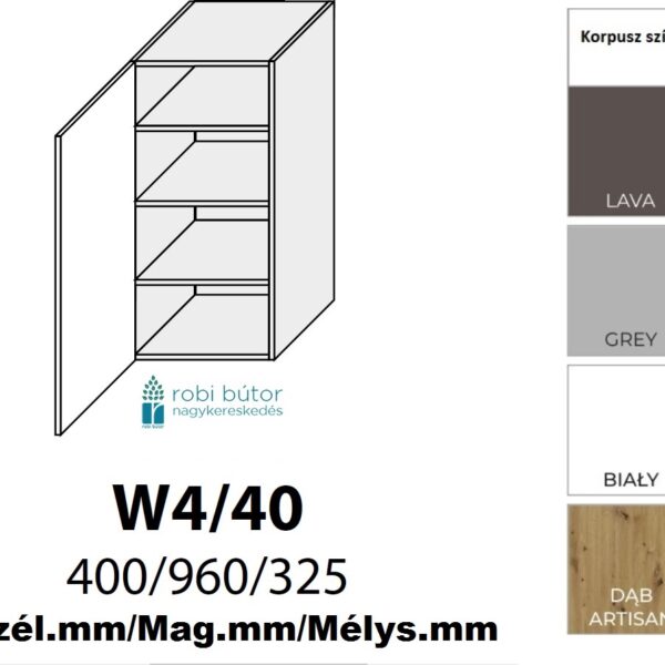 TREVISO MATT 1-ajtós FELSŐ szekrény 40 cm BALOS (W4 40 L)_konyhabútor