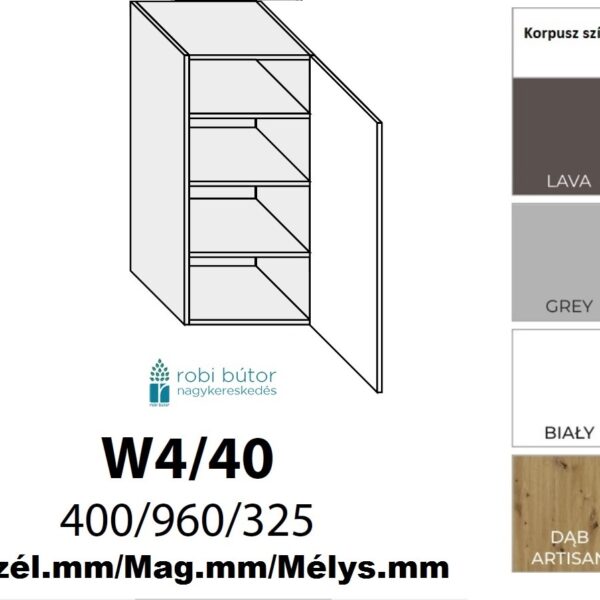 TREVISO MATT 1-ajtós FELSŐ szekrény 40 cm JOBBOS (W4 40 P)_konyhabútor