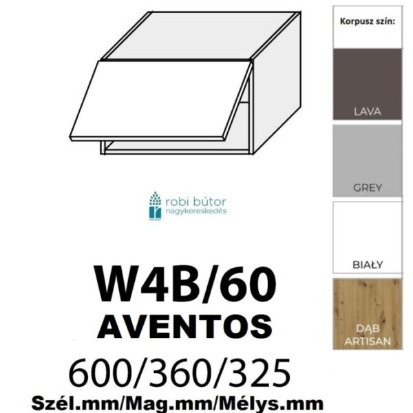 SILVER MATT  (W4b 60 AVENTOS) 1-ajtós FELSŐ szekrény 60 cm_konyhabútor