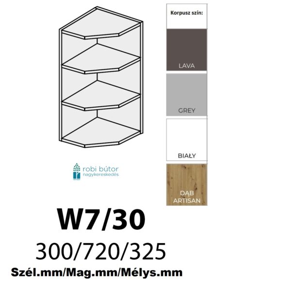 TREVISO POLCOS FELSŐ (sorzáró) szekrény 30cm(W7 30)-konyhabútor