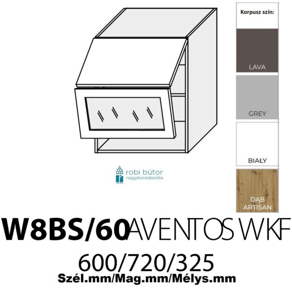 QUANTUM MATT 2-ajtós ÜVEGES FELSŐ szekrény 60 cm (W8BS 60 AV WKF)_konyhabútor