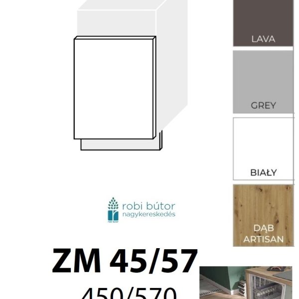 SILVER MATT MOSOGATÓGÉP ELŐLAP 45 cm (ZM 57/45)_konyhabútor