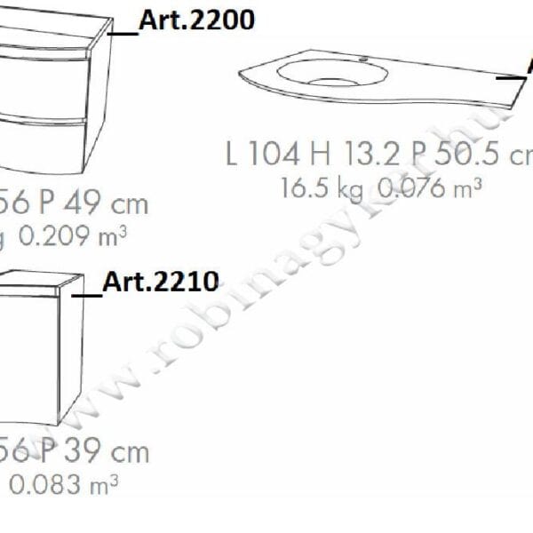 ARMONIAS 104-es ART.2200-....+2210-.... + 2251 +Mosdós szekrény mosdóval Fürdőszoba bútor
